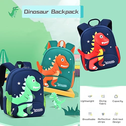 Miniatura 2 de Mochila de dinosaurio antipérdida para niños y niñas con correa de seguridad, B-azul+verde oscuro, Mochilas Daypack