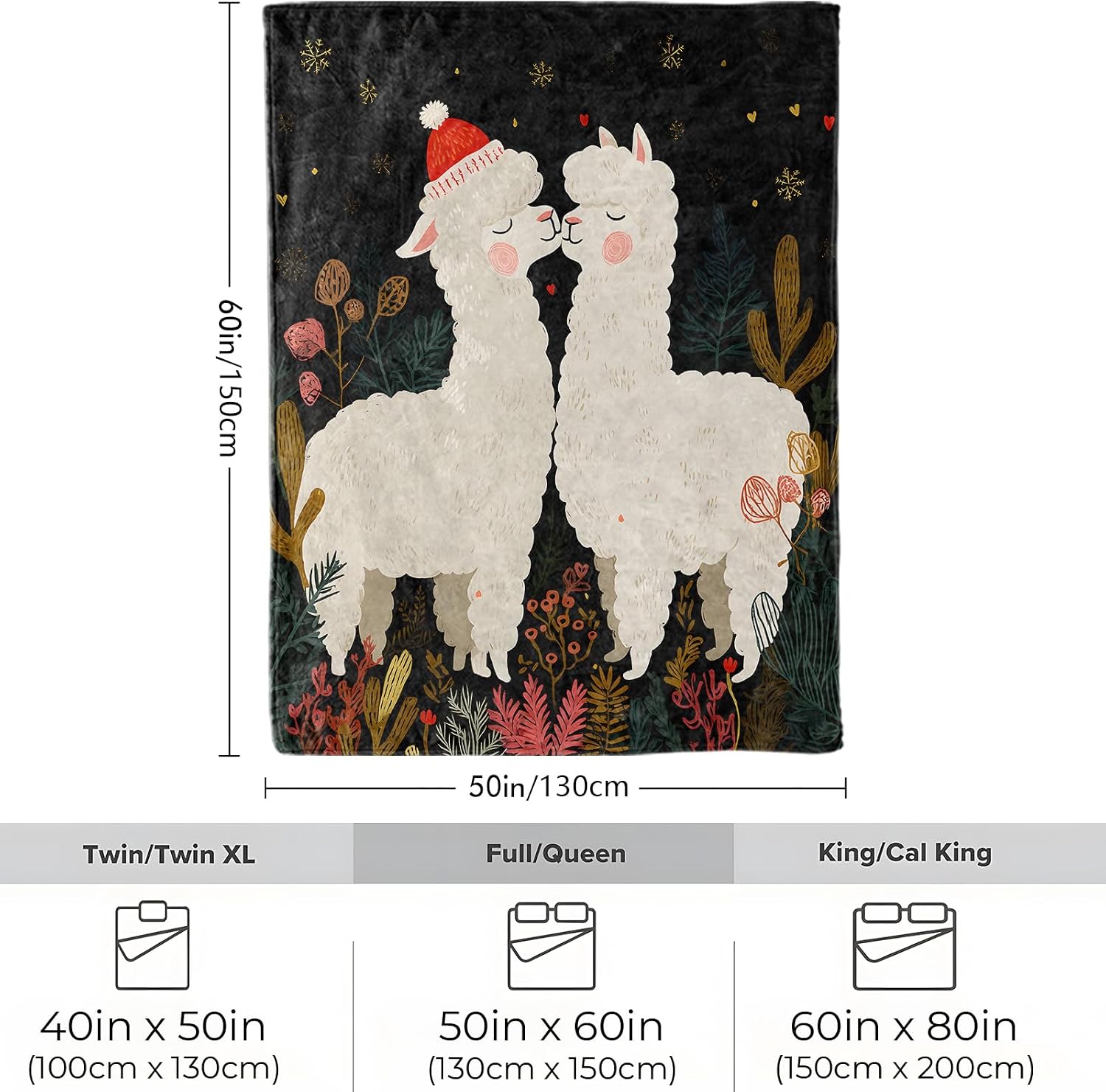 Christmas Llama Blanket, Soft Cozy Lightweight Cute Alpaca Couple Kiss in Winter Forest Throw Blanket for Women Kids Adults, Sofa Couch Bed 50x60 Inch Flannel Blankets for Travel Decor Gifts