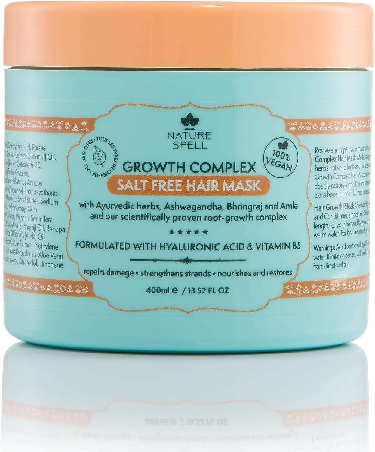 Haarmasker voor haargroei 400 ml, doordrenkt met ayurvedische kruiden, stimuleert een gezonde haargroei, zoutvrij, geschikt voor alle haartypes, inclusief droog beschadigd haar, gemaakt