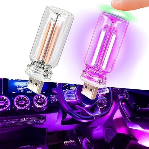 2 lámparas de luz nocturna USB para automóvil, iluminación ambiental interior del vehículo regulable al tacto, luces LED resistentes portátiles para