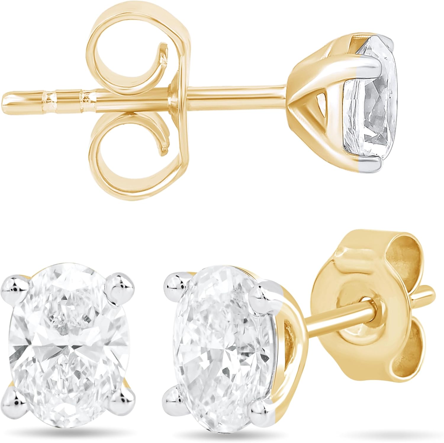 DEWBERRY 1.00 CT IGI Certified Lab Grown Diamond Oval Cut Solitaire Stud Earrings for Women in 14k Gold With Push Back 4 Prong Set diamond Earrings ((Clarity_VS, Color_F-G)