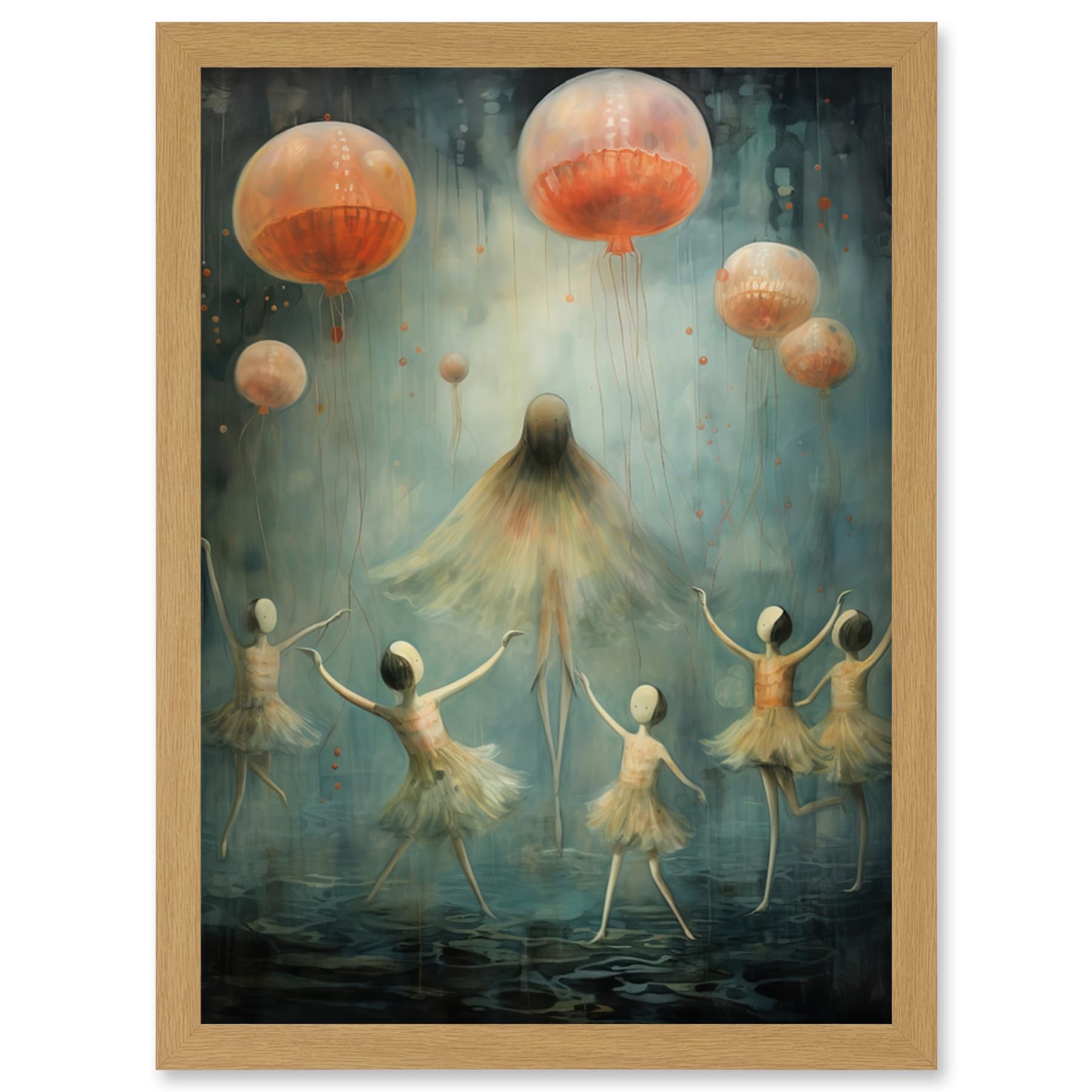 Artery8 The Jellyfish Ballet Whimsical Surreal Underwater Dance Artwork Framed Wall Art Print A4