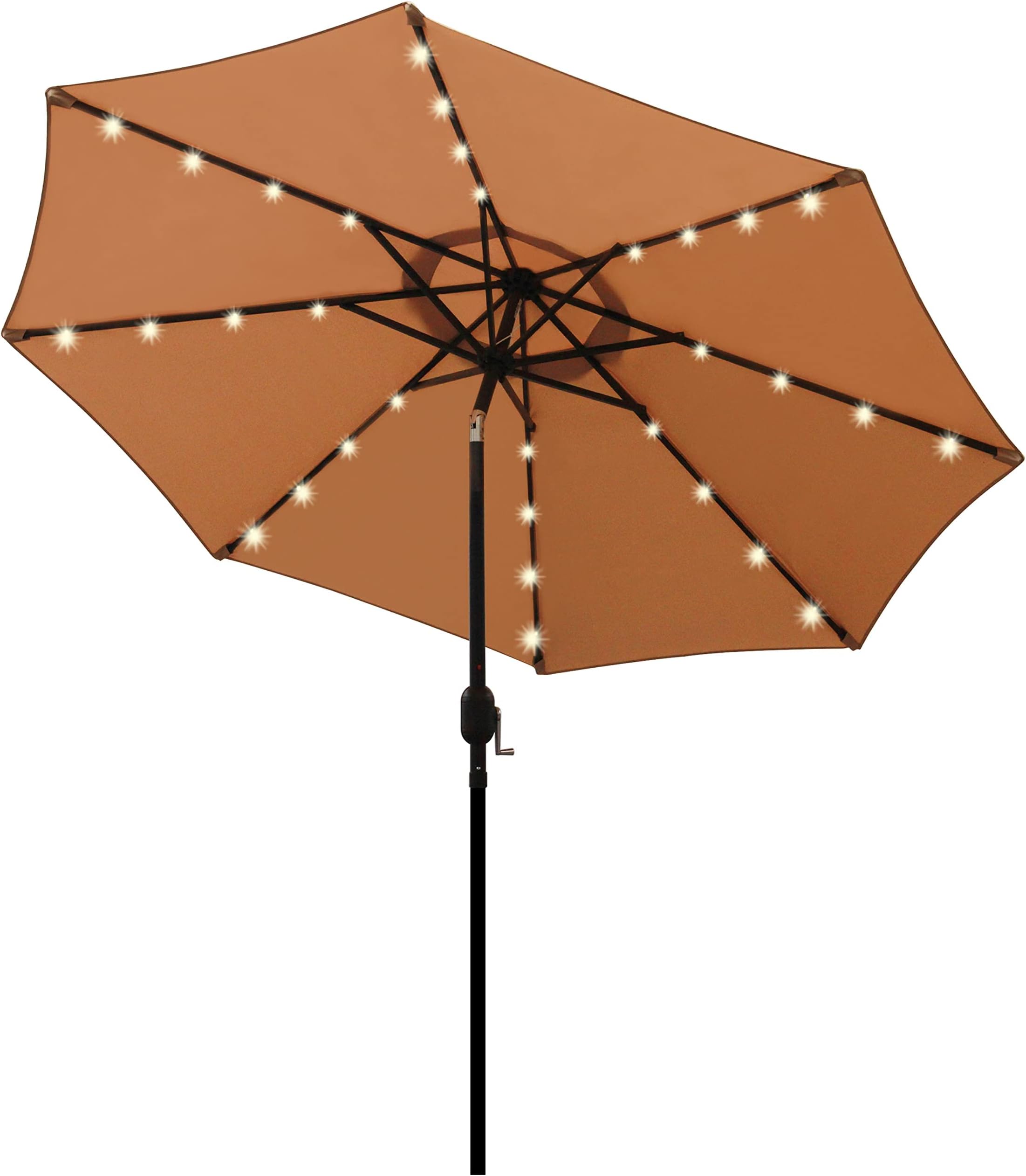 Blissun 9 ft Solar Umbrella 32 LED Lighted Patio Umbrella Table Market Umbrella with Tilt and Crank Outdoor Umbrella for Garden, Deck, Backyard, Pool and Beach (Tan))