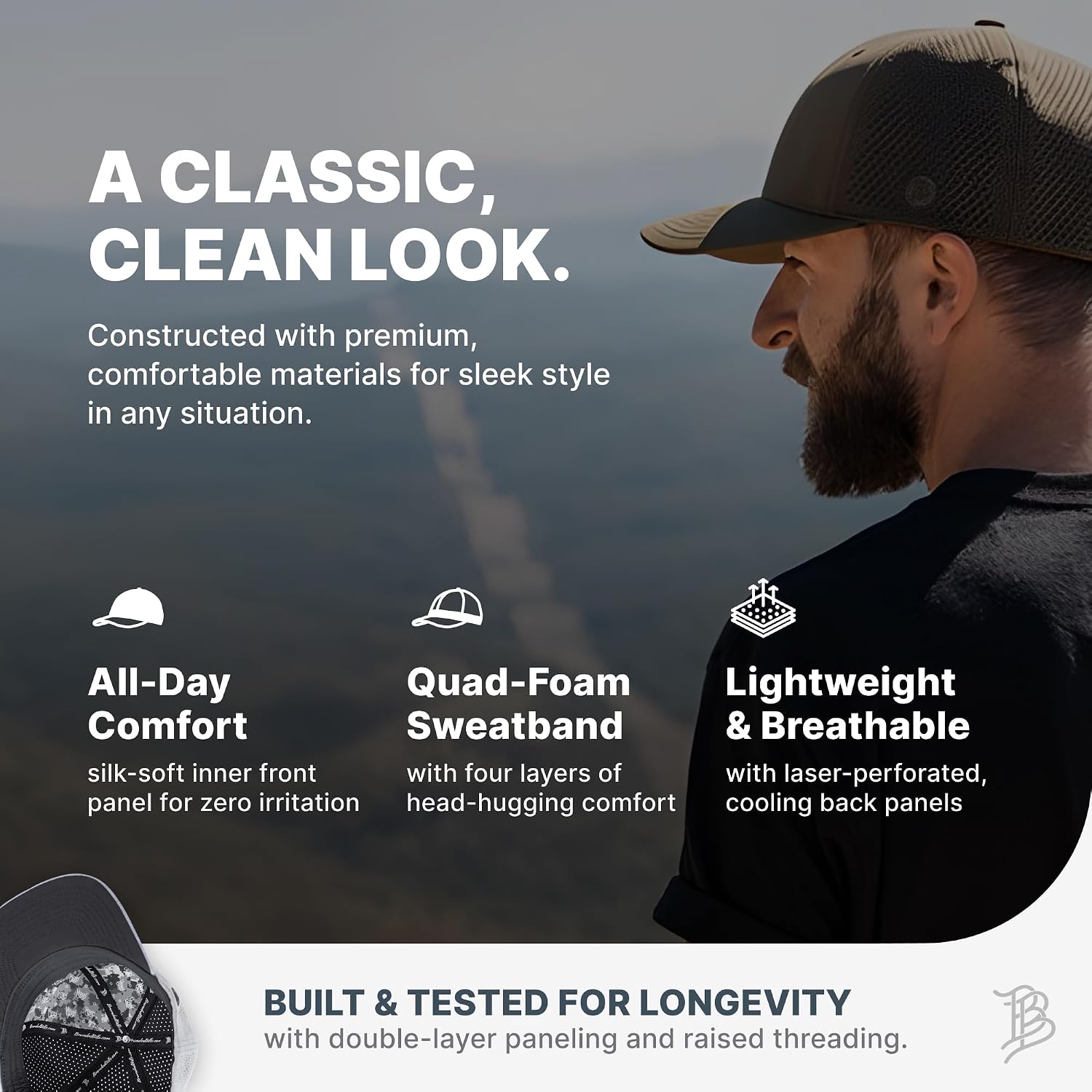 Branded Bills Bare Elite Hat for Men, Performance Paneling, Silk-Soft Front Lining, Water-Repellent Shell | Baseball Cap