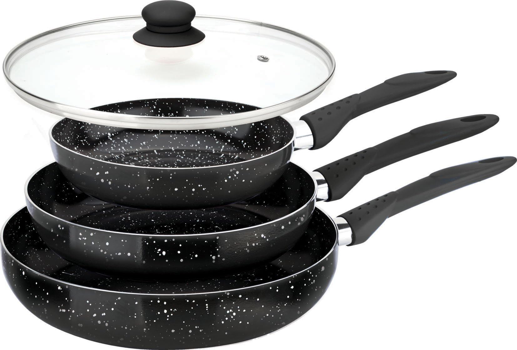Marble Coated Non Stick Cookware Set By StoneChef (4, Black)