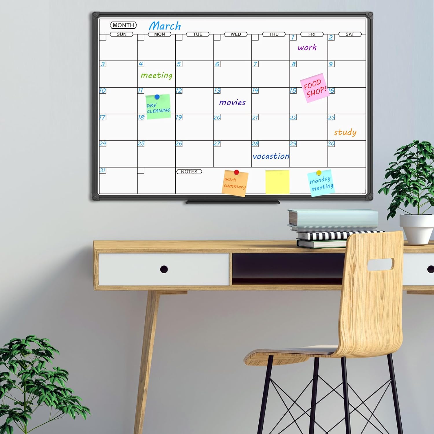 JILoffice Dry Erase Calendar Whiteboard - Magnetic White Board Calendar Monthly 36 X 24 Inch, Black Aluminum Frame Wall Mounted Board for Office Home and School image 4