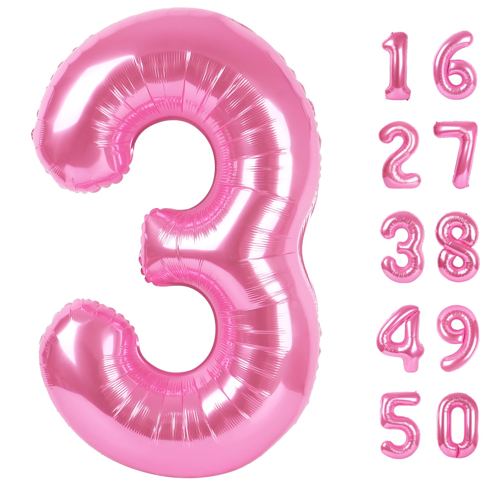 Pink Number 3 Birthday 40 Inch Balloons for Girls,Mylar 3 Balloon Number, Big Foil 3 & 1 Helium Number 13 31 Balloon for Women Birthday Party