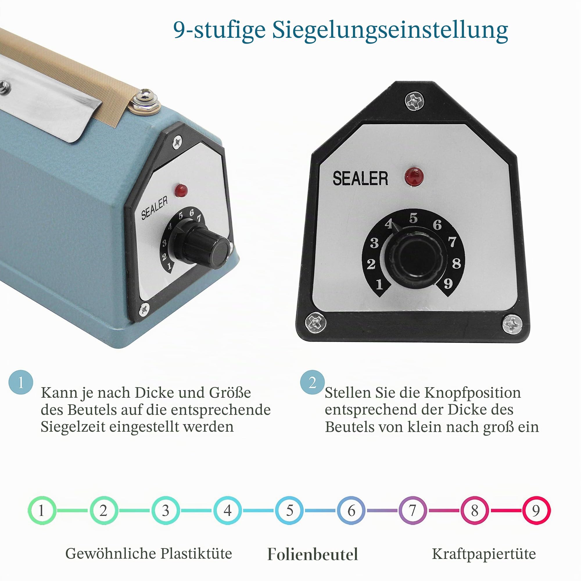 Hanchen Heißsiegelmaschine 200mm (7,8 Zoll) Impuls Schweißgerät Tragbare Folienschweißgerät Handdruckende Verpackungsgerät für PP/PE/PVC/Mylar/Kraft Papier
