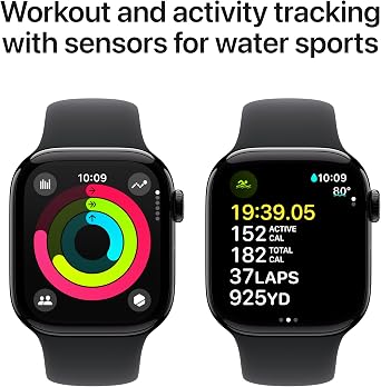 Apple Watch Series 10 GPS + Cellular 42 mm Smartwatch with Slate Titanium Case with Black Sport Band - S/M. Fitness Tracker, ECG App, Always-On Retina Display, Water Resistant