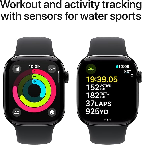 Apple Watch Series 10 GPS + Cellular 42 mm Smartwatch with Slate Titanium Case with Black Sport Band - S/M. Fitness Tracker, ECG App, Always-On Retina Display, Water Resistant
