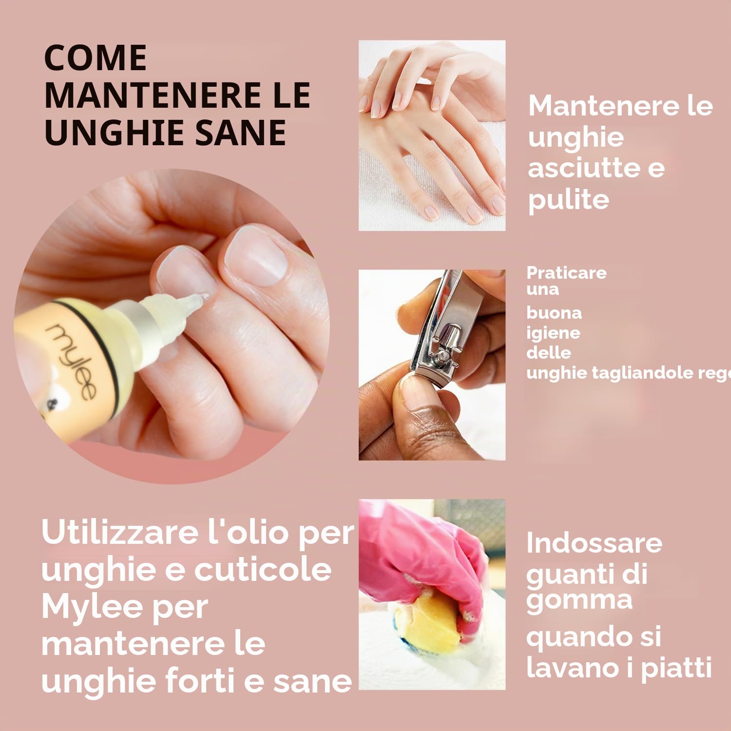 Mylee Olio per Unghie e Cuticole alle Mandorle Dolci 50ml – Olio Balsamo Profondamente Idratante e Nutriente, Formula non Grassa e Senza Residui, Non Unge, Delicatamente Profumato