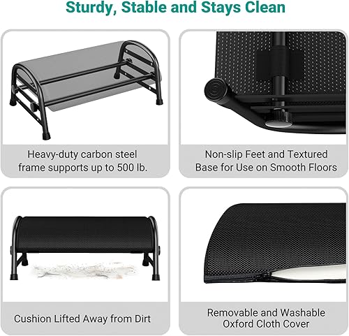 Miniatura 5 de Reposapiés ajustable para debajo del escritorio en el trabajo, reposapiés ergonómico debajo del escritorio con 6 posiciones, taburetes para silla