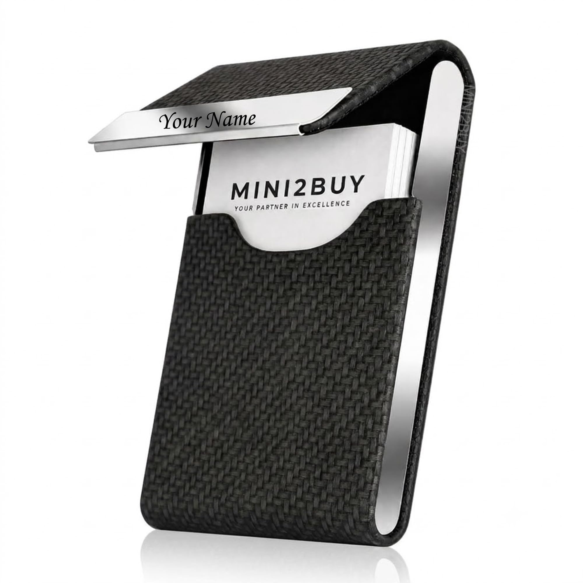 Mini2buy Engraved Your Name Slim Wallet for Men & Women Pocket Vertical Design Hold 15-20 Business Visiting Cards and 5-8 Debit/Credit Cards Gift for Employees | RFID Blocking (Black (Black)-image-45