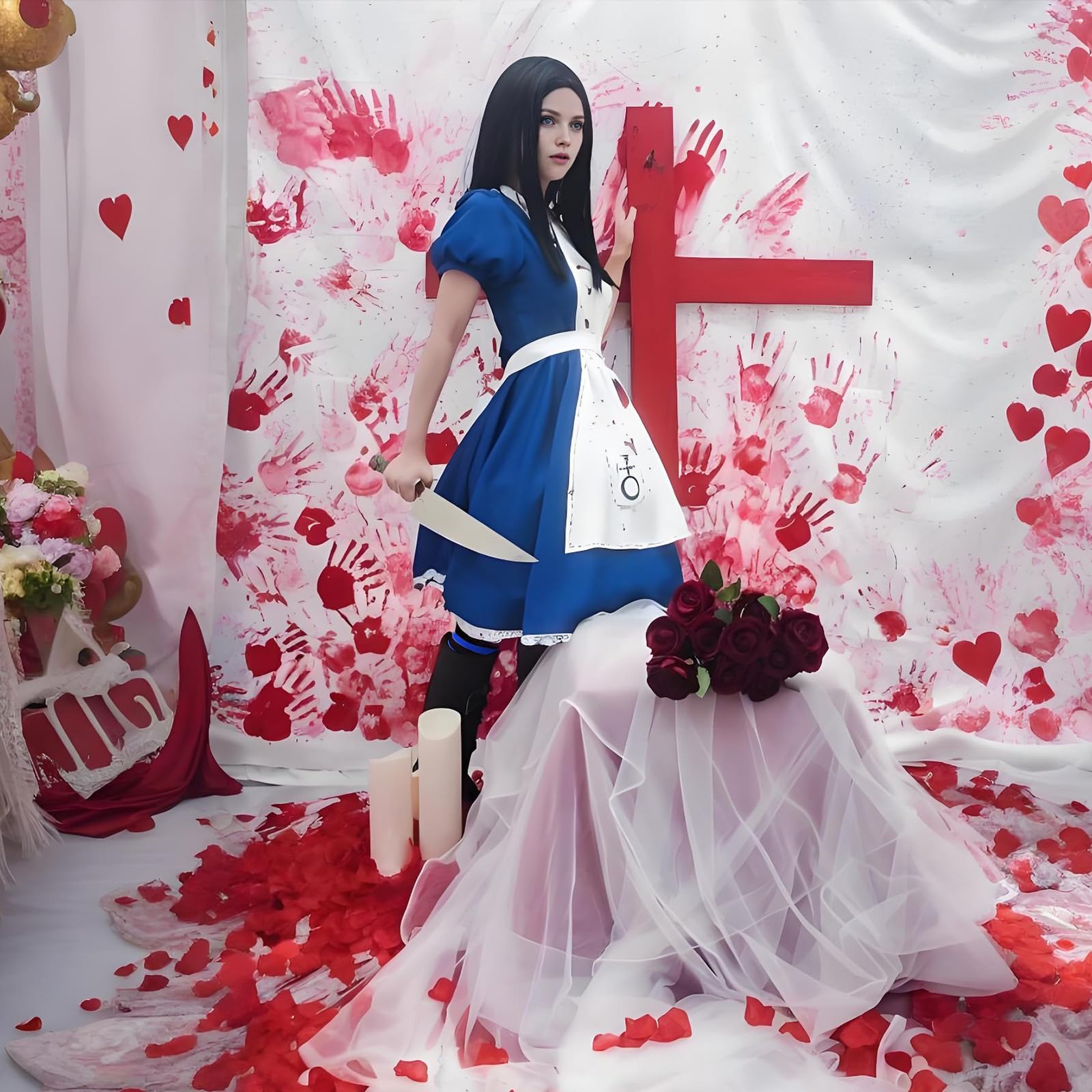 Alice Madness Returns Cosplay Maid Dress, Blue Maid Outfit Bloodstained, costume da cosplay da donna, costume classico cosplay alice, costume da carnevale da donna, Halloween Party