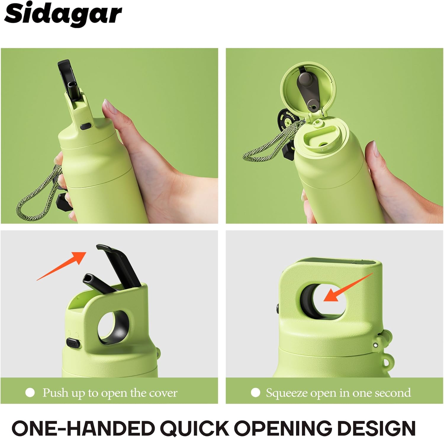 20 oz Tumbler with Handle and Straw, Stainless Steel Sports Water Bottle with Lid, Insulated Spill Proof Coffee Mug, Green - Image 3