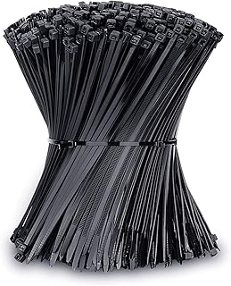 أربطة كابل سوست شديدة التحمل، مثبتات أسلاك بلاستيكية ممتازة بقوة شد 18 كجم، ربطا نايلون ذاتي القفل للاستخدام الداخلي والخارجي، بطول 20.32 سم، 100 قطعة، أسود