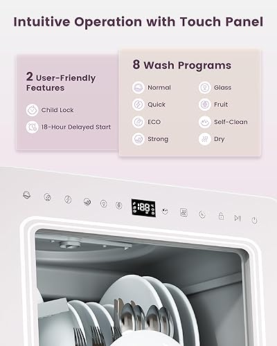 Miniatura 2 de HAVA Lavavajillas de encimera con suavizante de agua y eficiencia energética mejorada, lavavajillas portátil con 8 programas de lavado, bloqueo