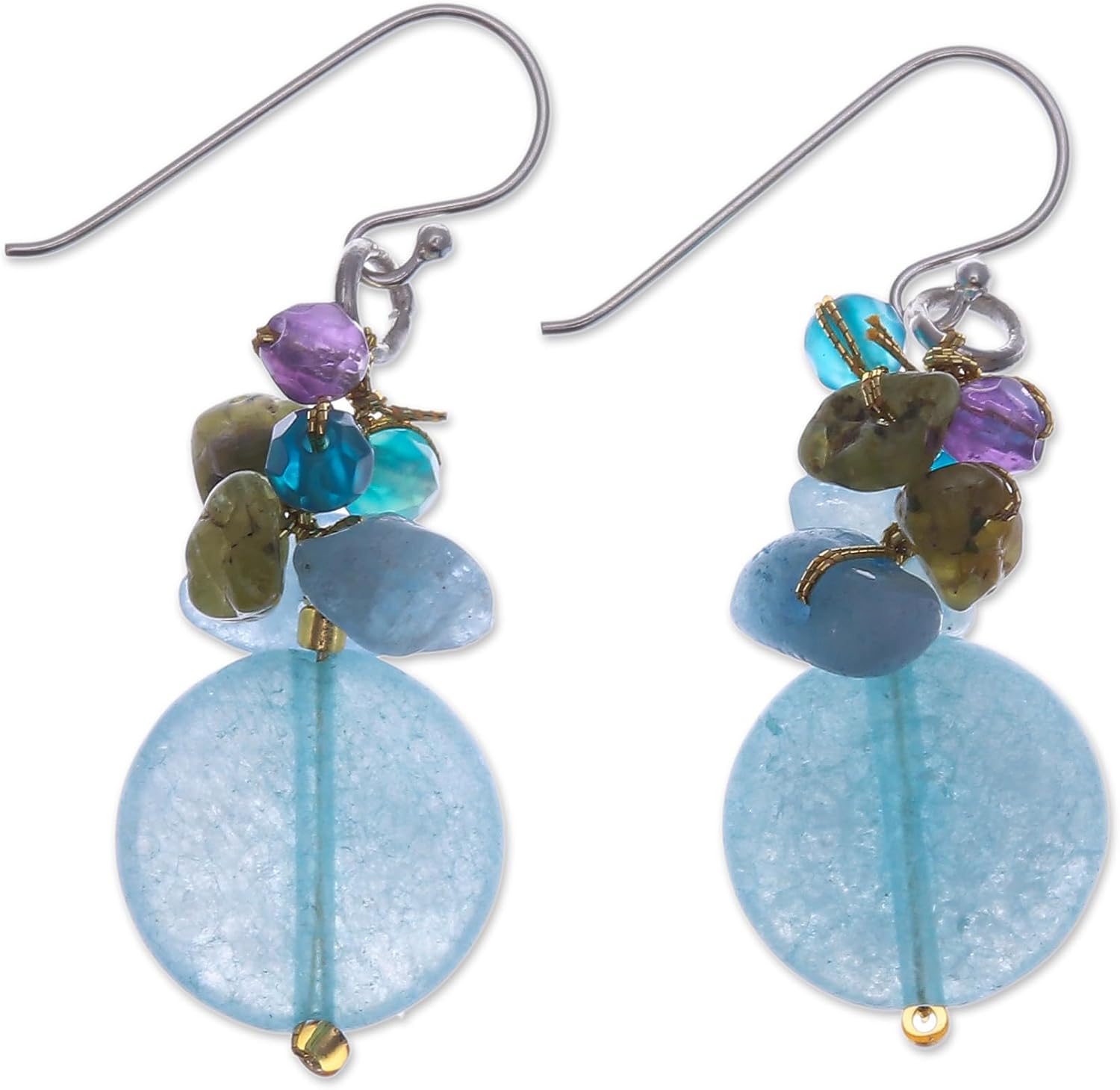 NOVICA Artisan Handmade Cluster Earrings Gemstone Beaded Dangle .925 Sterling Silver Thailand Birthstone 'Thai Joy'