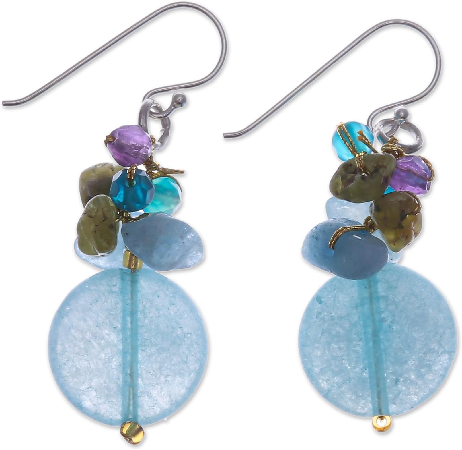 Artisan Handmade Cluster Earrings Gemstone Beaded Dangle .925 Sterling Silver Thailand Birthstone 'Thai Joy'