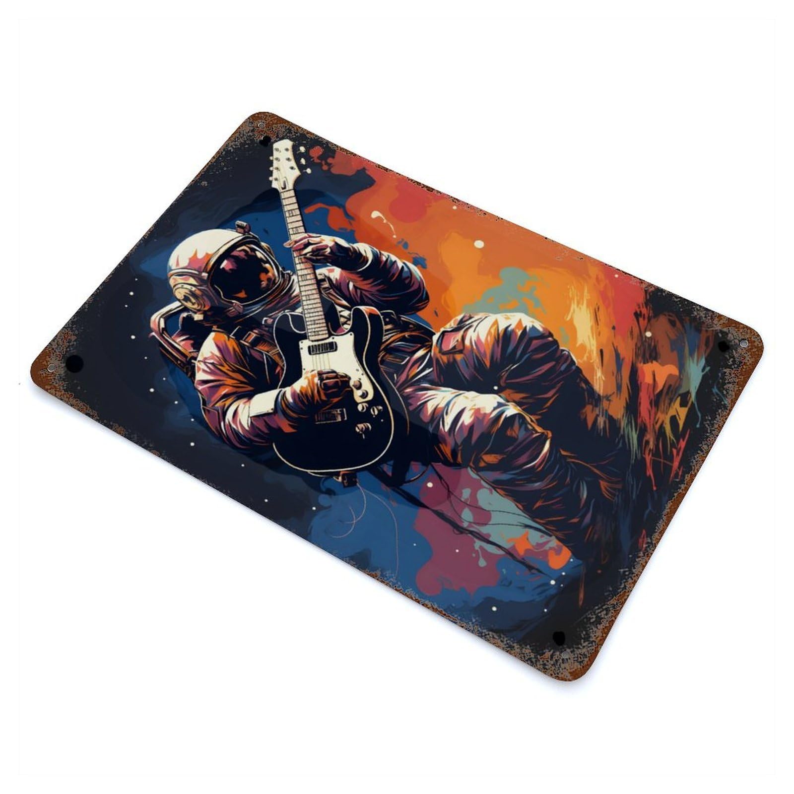 Play Guitar Outer Space Retro Metal Sign 11.8"x7.9", Classic Wall Plaque for Garage, Pub Or Kitchen