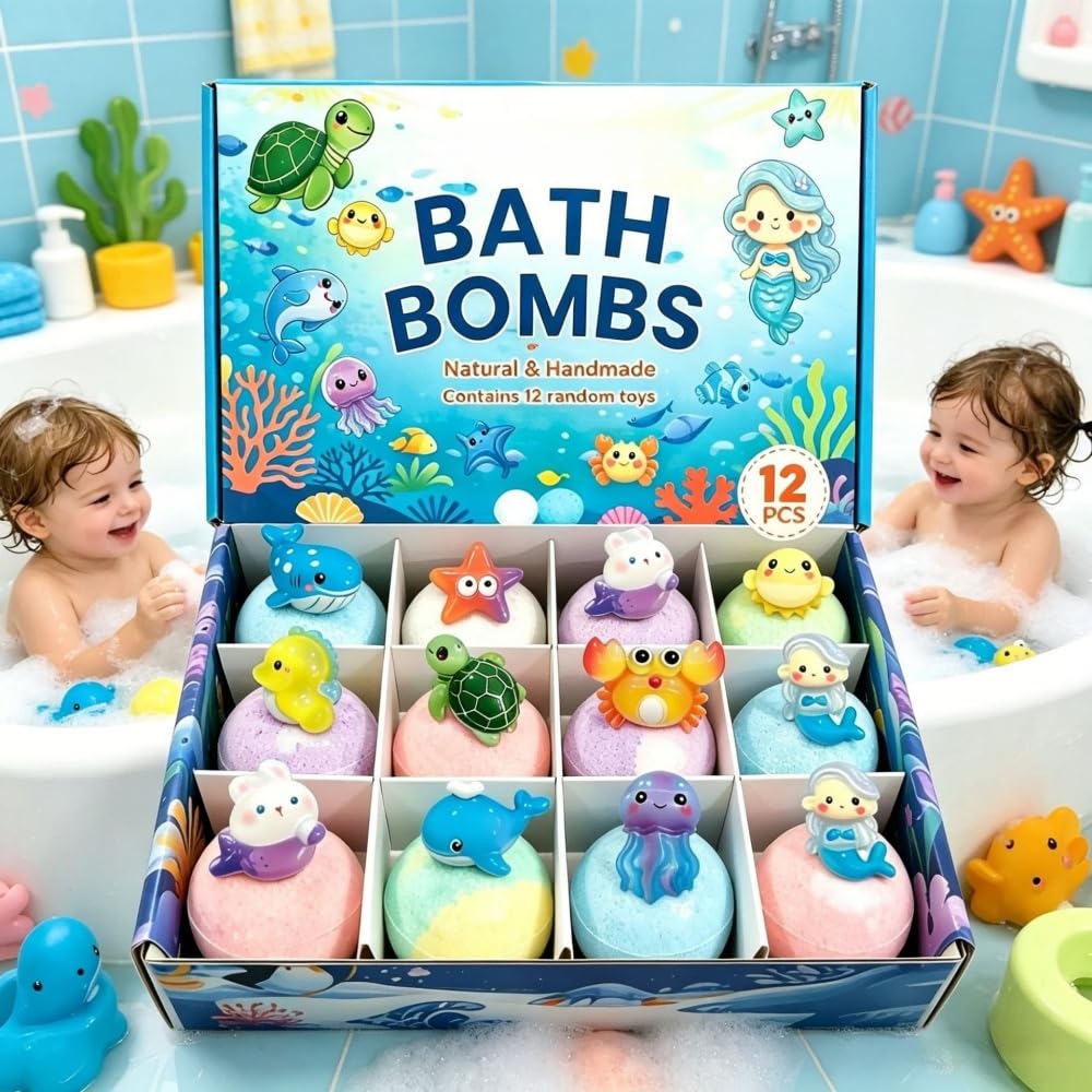playfizz oceanpop 12 Stück Badebomben Badekugeln Kinder Set - Schaumbad, für Kinder, Hautfreundlich