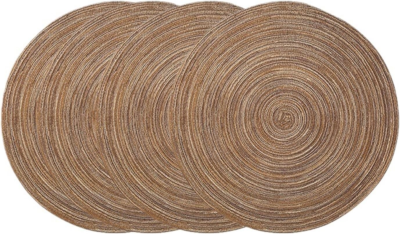 4pcs/Set Handmade Round Woven Braided Placemats 15 Inch Round Table Mats for Dining Tables(Brown)