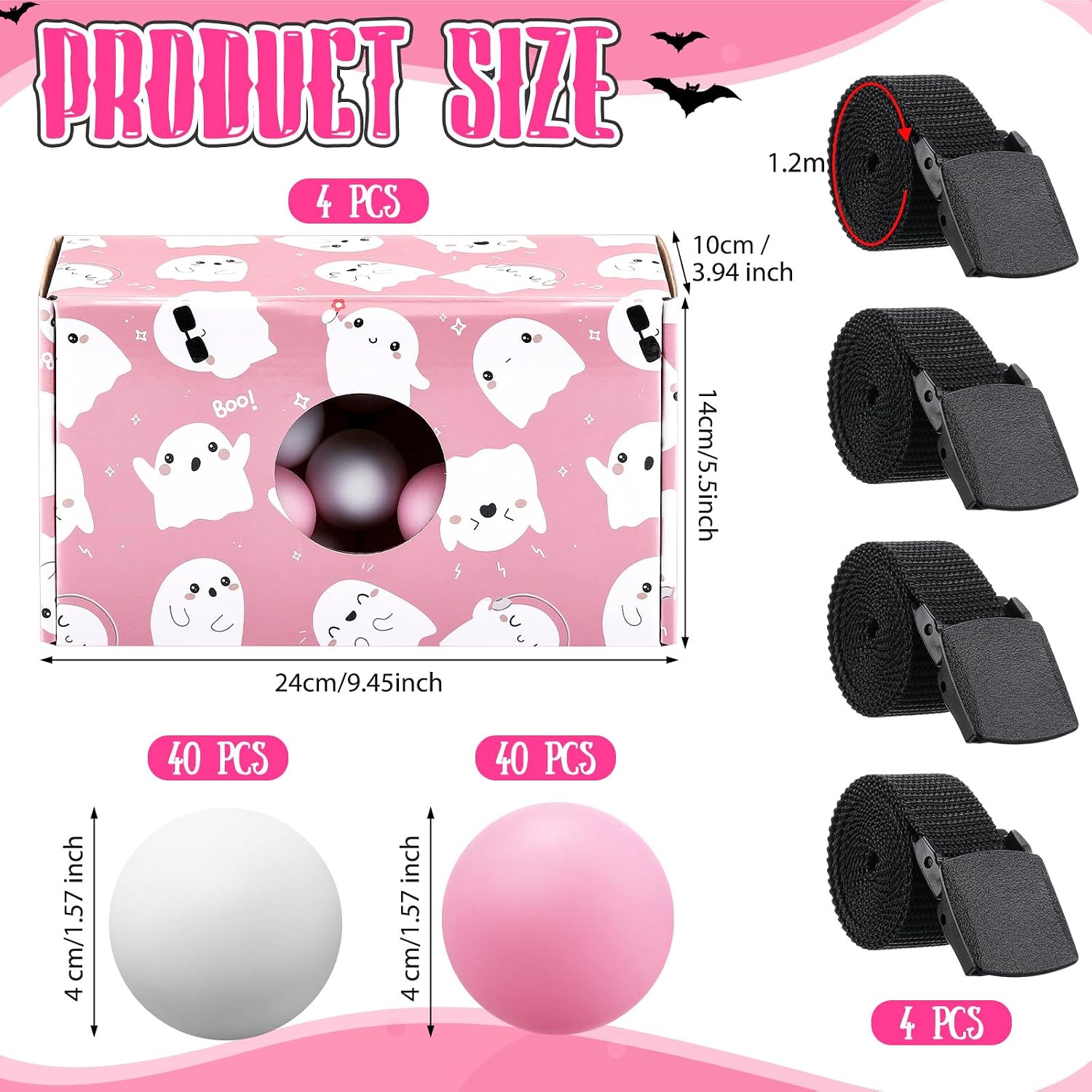 Shyyween 4 Sets Halloween Shaking Ball Game 80 Balls,Ghost,Pink