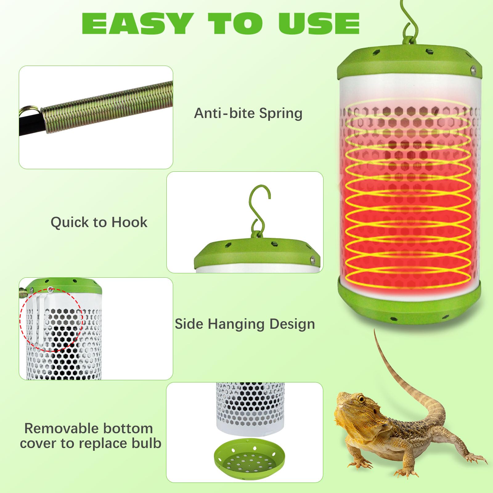 Reptile Heat Lamp with Guard, Ceramic Heat Lamp Bulb with Anti-Scald Lampshade, Adjustable Reptile Ceramic Heat Lamp from 0-100W, for Turtle, Snakes, Lizards, Frogs, Bird, No Light Only Heat (Big) - image 4
