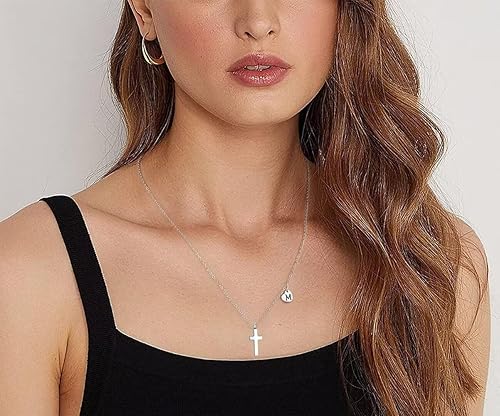 Miniatura 3 de Tiny Cross Necklace for Girls Heart Initial Necklace Women Heart Birthstone Necklace Letter Stainless Steel Pendant Jewelry First Communion