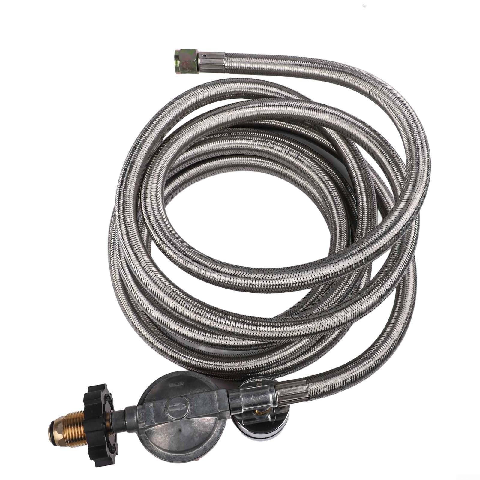 Regulador de propano de alta presión con manómetro de 0 a 30 PSI para cocinar al aire libre, válvula de gas ajustable con manguera de acero inoxidable para freidora de pavo, parrilla