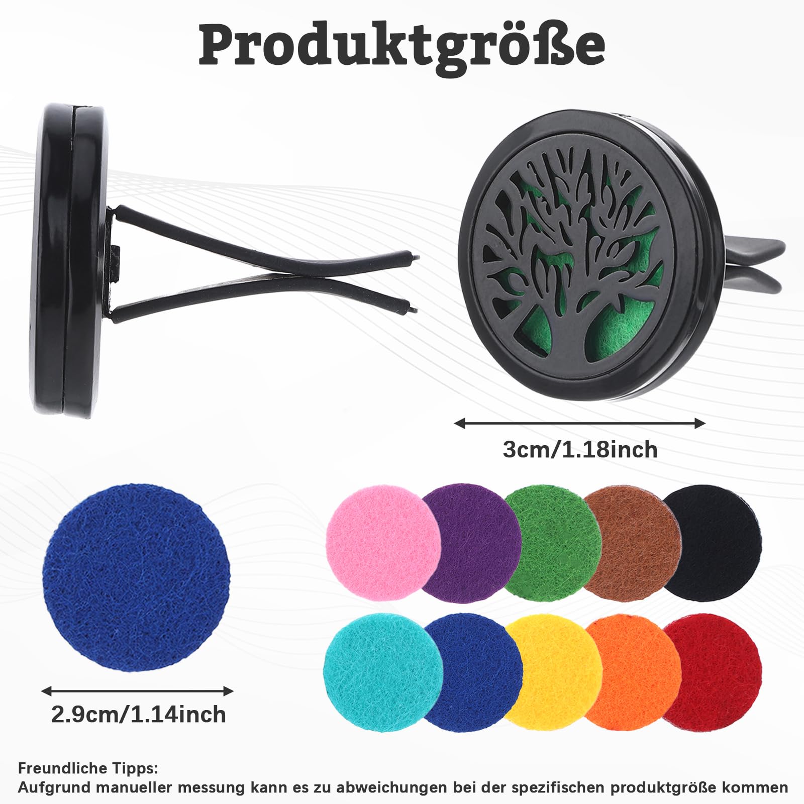 2 sztuki odświeżaczy powietrza do samochodu, dyfuzor olejków eterycznych, klips ze stali nierdzewnej, odświeżacz powietrza, 3 cm, aromaterapia, z 20 zapasowymi wkładkami, do samochodu, biura