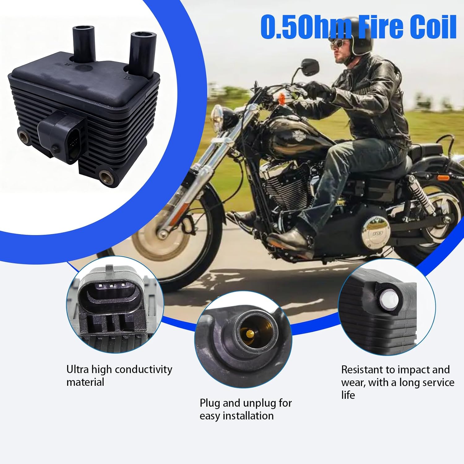0.5Ohm high-performance ignition coil, compatible with 1999-2006 Harley Davidson Dyna, Softail, Touring, Sportster sports cars, replaceable 2102-0225 31655-99