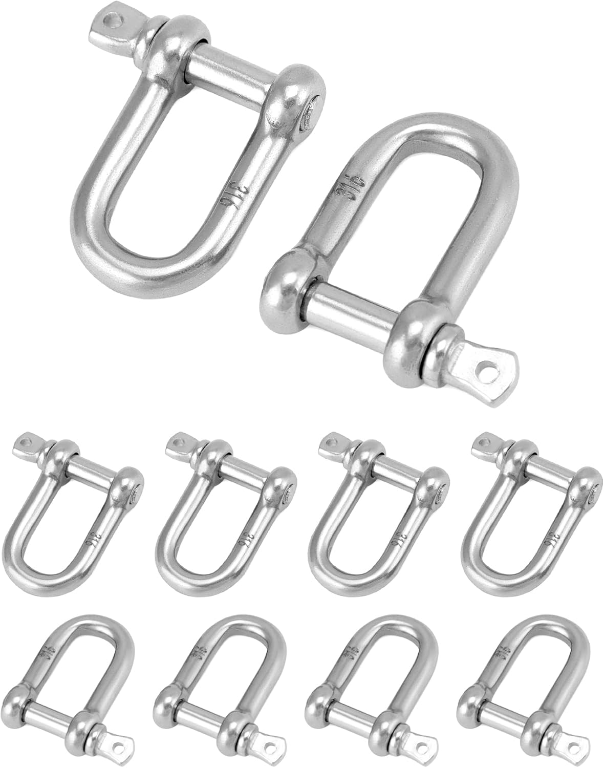 QWORK Marine Grade Bow Shackles, 10 Pack 1/4 Inch (6mm) 316