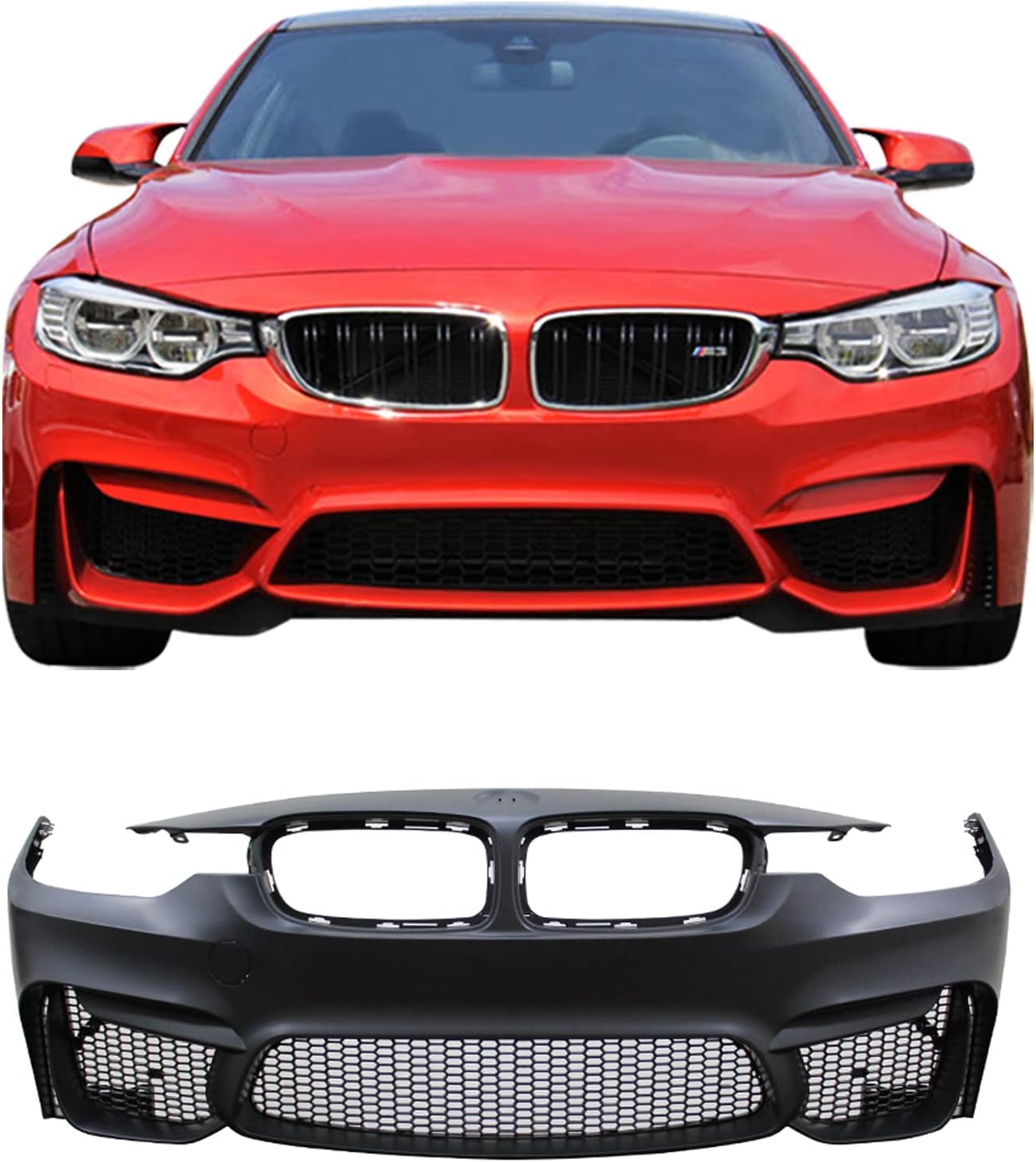 Front Bumper Cover Compatible With 2012-2018 BMW F30, 3 Series M3 Front Bumper Cover End Conversion Guard Replacement PP by IKON MOTORSPORTS, 2013 2014 2015
