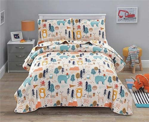 Miniatura 8 de Junsey Juego de edredones rústicos de oso tamaño matrimonialqueen, ropa de cama de retazos a cuadros rojos y negros, colcha ligera con fundas de