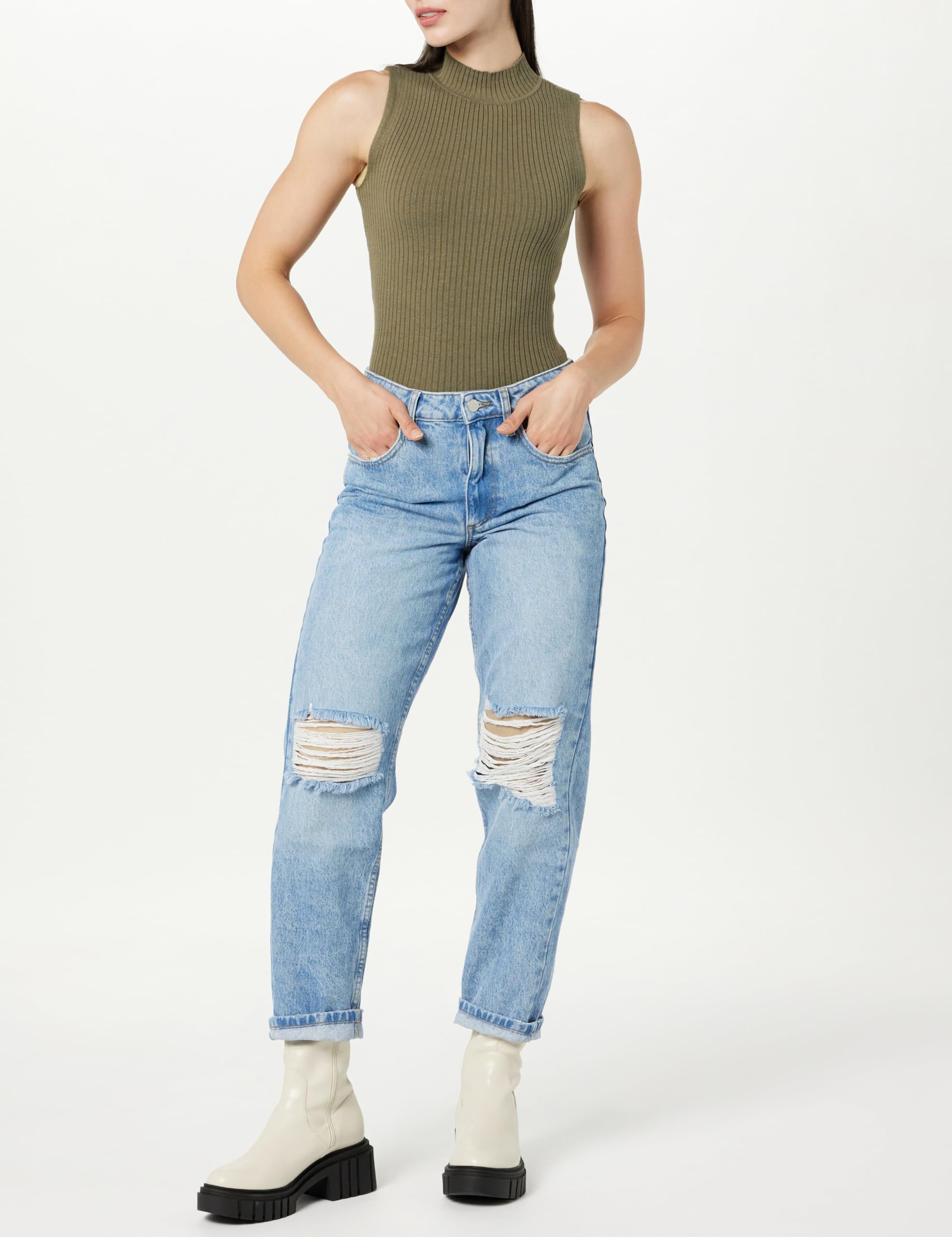 The Drop Women's Karolina Sleeveless Ribbed Mock-Neck Sweater