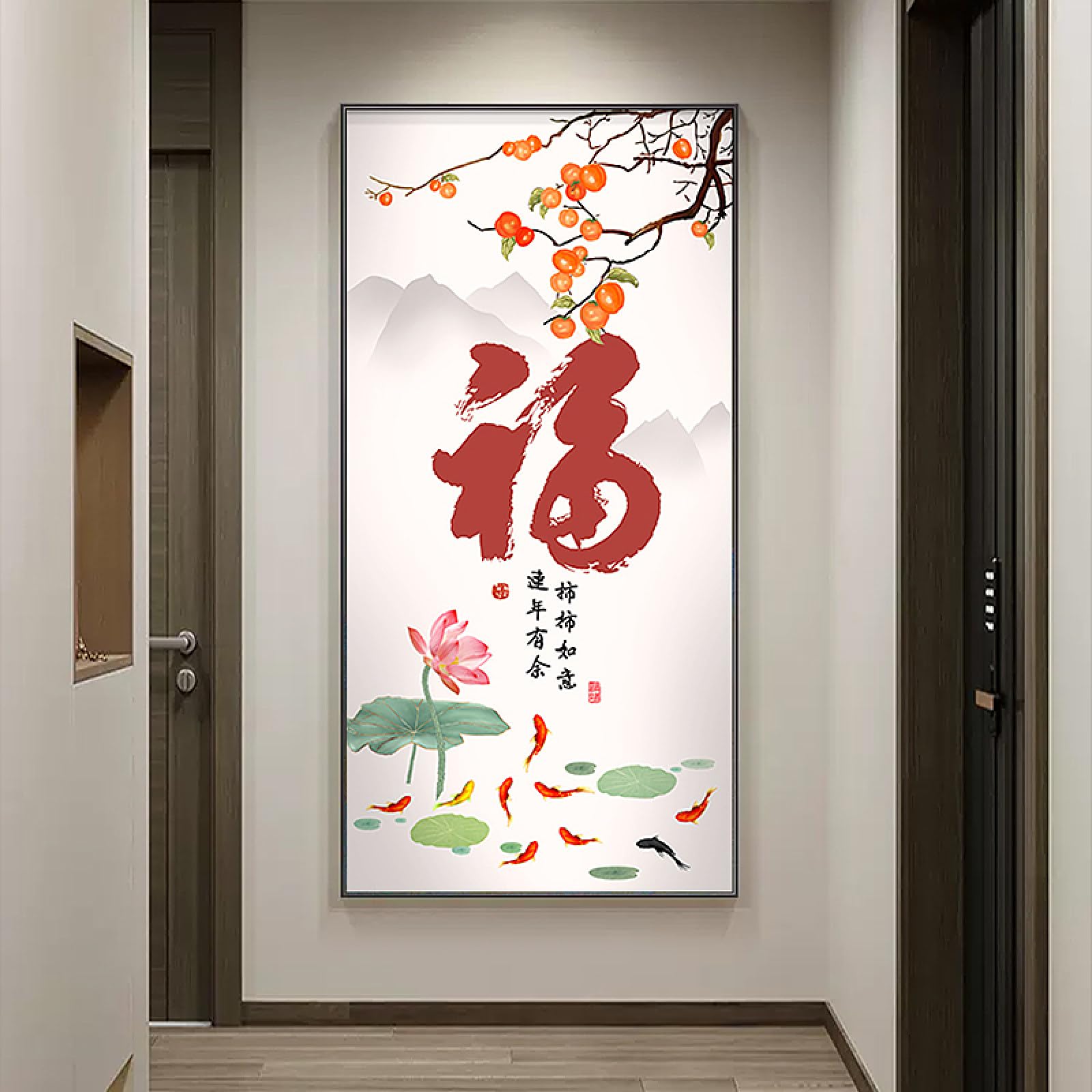 Peinture fait main style chinois grand format pour salon chic