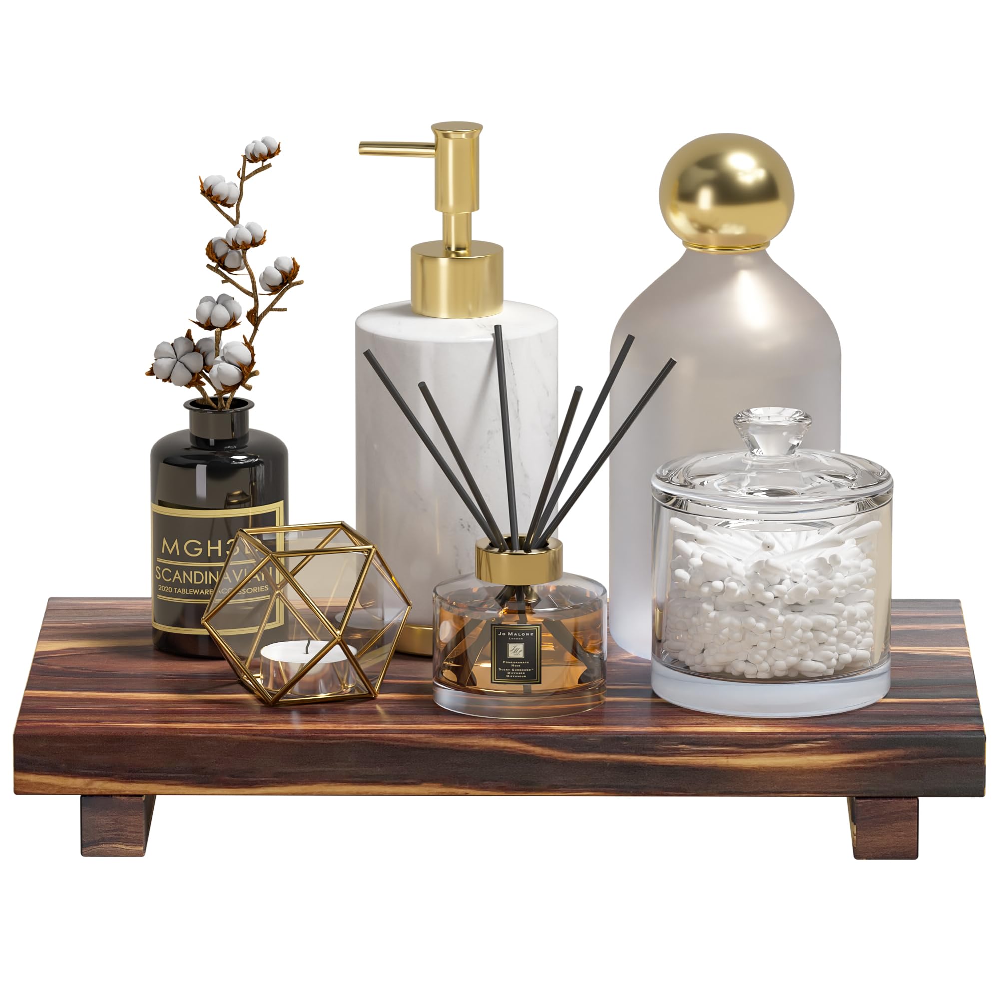 Kitchen Soap Tray Decor, Bamboo Pedestal Stand Risers for Display, Rustic Brown Sink Tray for Bathroom Decor and Accessories, Soap Dish Holder Kitchen Counter 11.8" x 7" x 1.6"