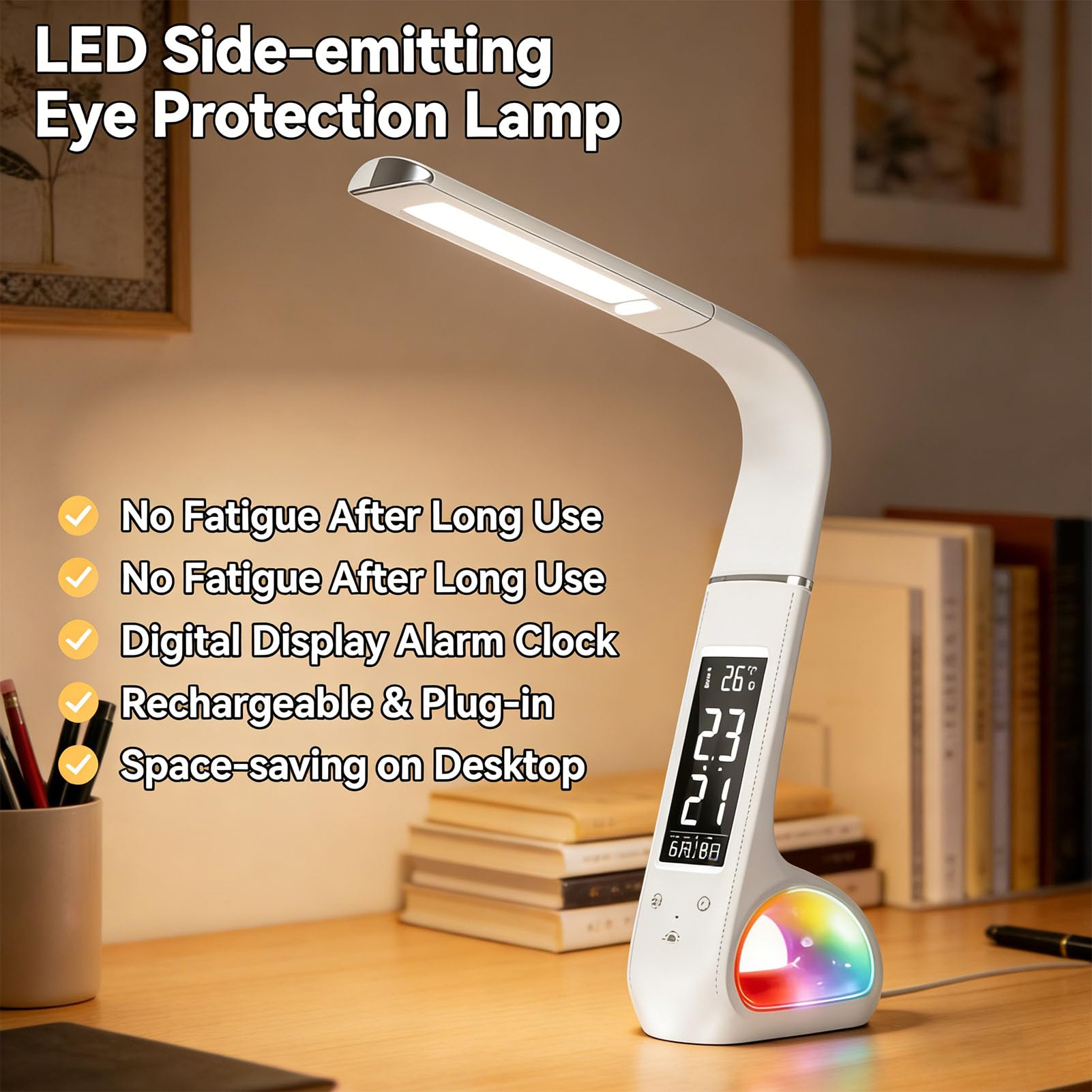 Naroote Lampada da Scrivania a LED, Lampada da Scrivania Pieghevole e Ricaricabile con 3 Impostazioni di Temperatura del Colore, Regolazione dell'Intensità Luminosa tramite Tocco