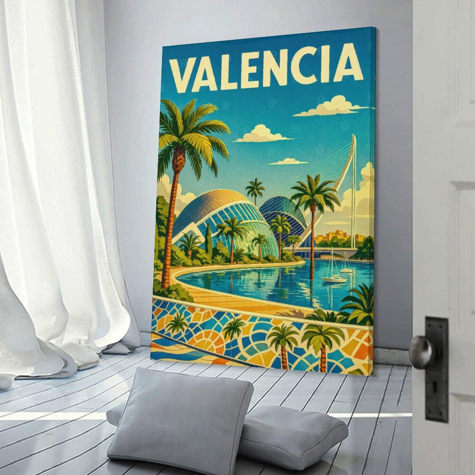 Junmoney Valencia Travel Canvas Wall Decor, 20x30inch(50x75cm), for New Homes, Bedrooms Or Workspaces, Gift Idea for Housewarming And Birthdays