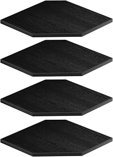 JJL Corner Shelves, 12 Inch Corner Shelf Wall Mounted with Wire Hole, 4 Tier 13.3 Inch Deep Wooden Corner Hanging Shelving for Wall Storage, for Speaker, Cable Box, Black