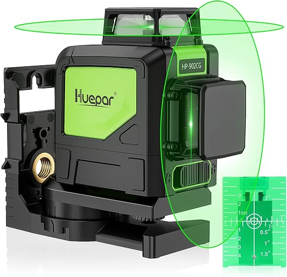 Huepar 902CG Cross Line Laser Level 2x360 Self-Leveling Laser Leveler, 2D Green Cross Line Lazer Level with Pulse Mode, Switchable Horizontal and Vertical, Magnetic Pivoting Base Included