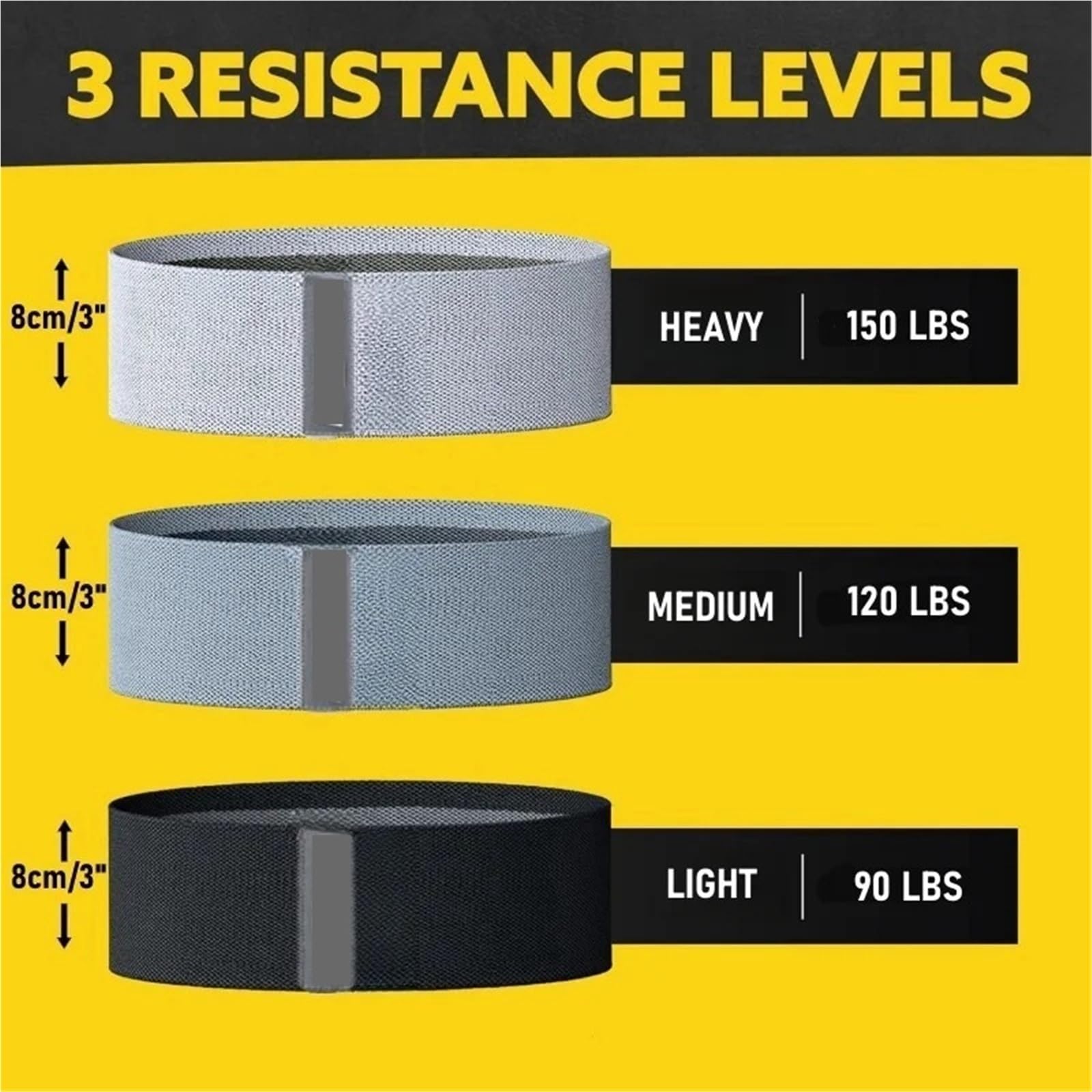 Bandes de Résistance en Tissu Lot de 3 Bandes élastiques résistance for Le Yoga et la Gym