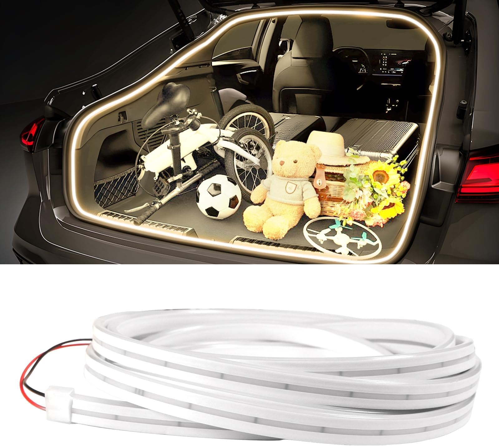 4M Car LED Strip Light for Trunk for Dacia Duster II 01.2018 2019 2020 2021 2022 2023 2024, Auto Interior Lights, Automatic Sensing Trunk Light Strip, Car Rear Tailgate Accessories,B