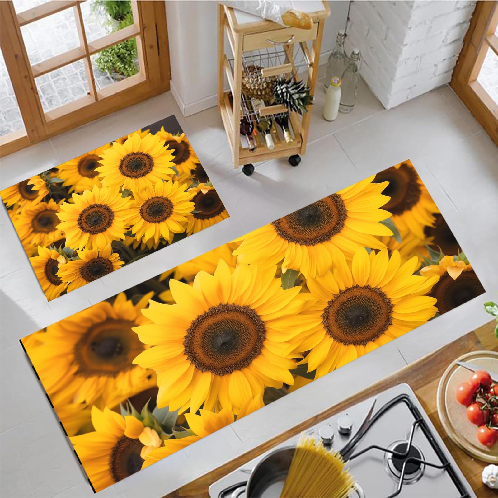Tapetes de cocina antifatiga y antideslizantes de girasoles para aliviar el dolor de espalda