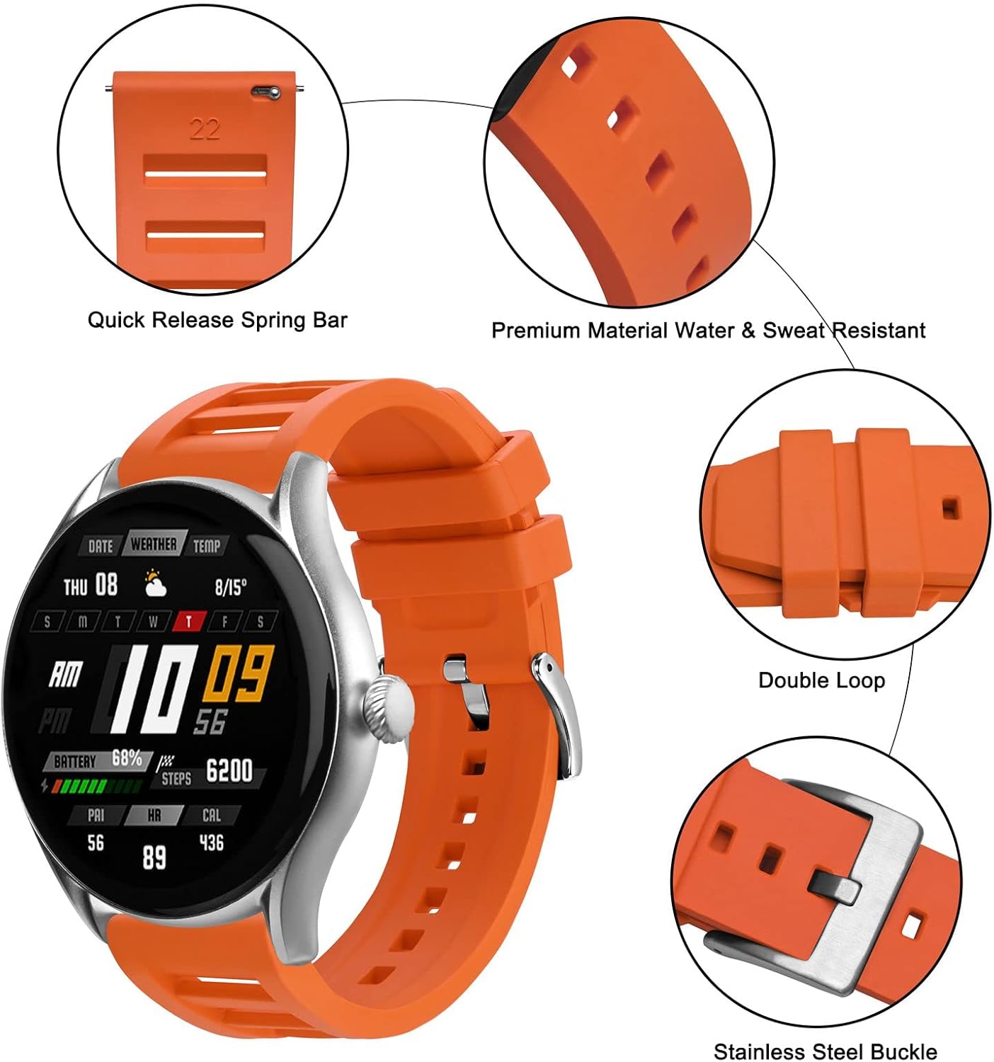Anbeer Silicone Quick Release Watch Straps,20mm 22mm Fluororubber Watch Band,Rubber Watchband for Men and Women
