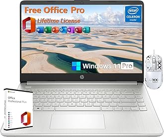 HP 14 Inch Laptop Student Business, with Office Lifetime License & Windows 11 Pro, Intel Dual-Core N4120, 8GB RAM, 384GB Storage(128GB eMMC+256GB MSD), Ultra Light, Webcam, WiFi, Accessories