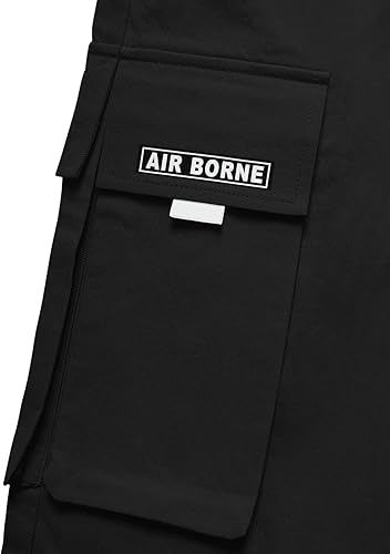 Miniatura 5 de OYOANGLE - Pantalones de jogger de calle con cordón, bolsillo con solapa y gráfico de letras, casuales, para hombre