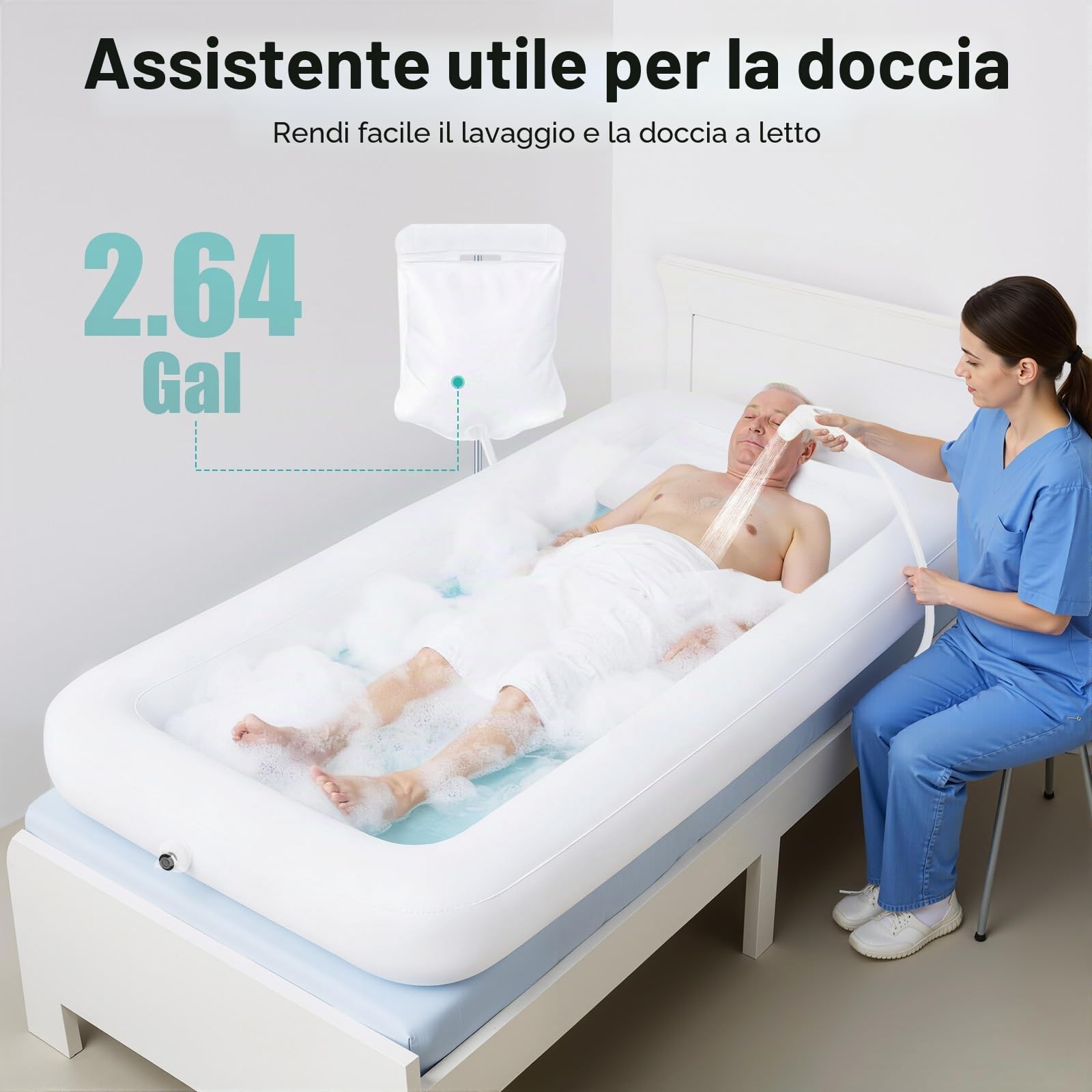 Vasca da bagno gonfiabile, set medico gonfiabile per doccia e vasca da bagno, vasca da bagno in PVC con pompa ad aria elettrica, bagno a letto per disabili, anziani, pazienti, donne incinte, 195 x 90
