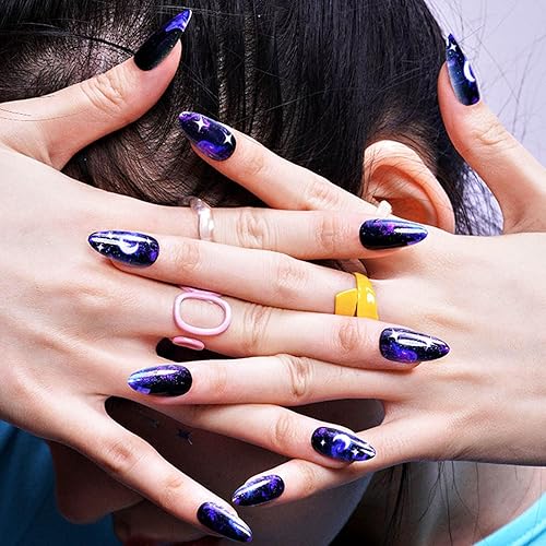 Miniatura 3 de GLAMERMAID Uñas postizas a presión de almendra, uñas postizas de gel con diseño gótico, 24 uñas adhesivas, uñas acrílicas reutilizables, juego de